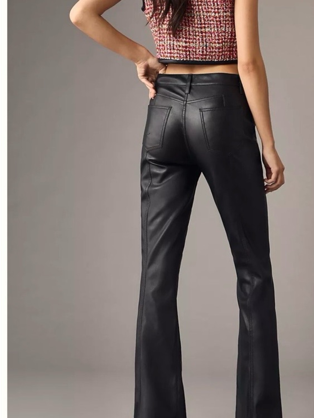 High-Rise Black Faux Leather Flare Pants - Picture 2 of 5